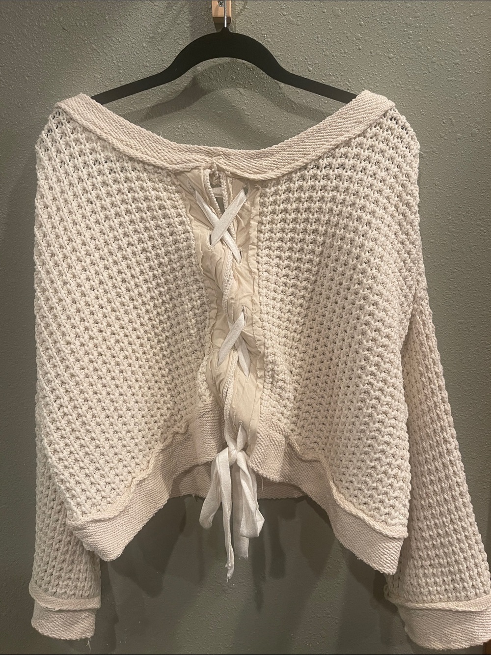 Free People Cream Off-Shoulder Waffle Knit Sweater - Picture 3 of 5